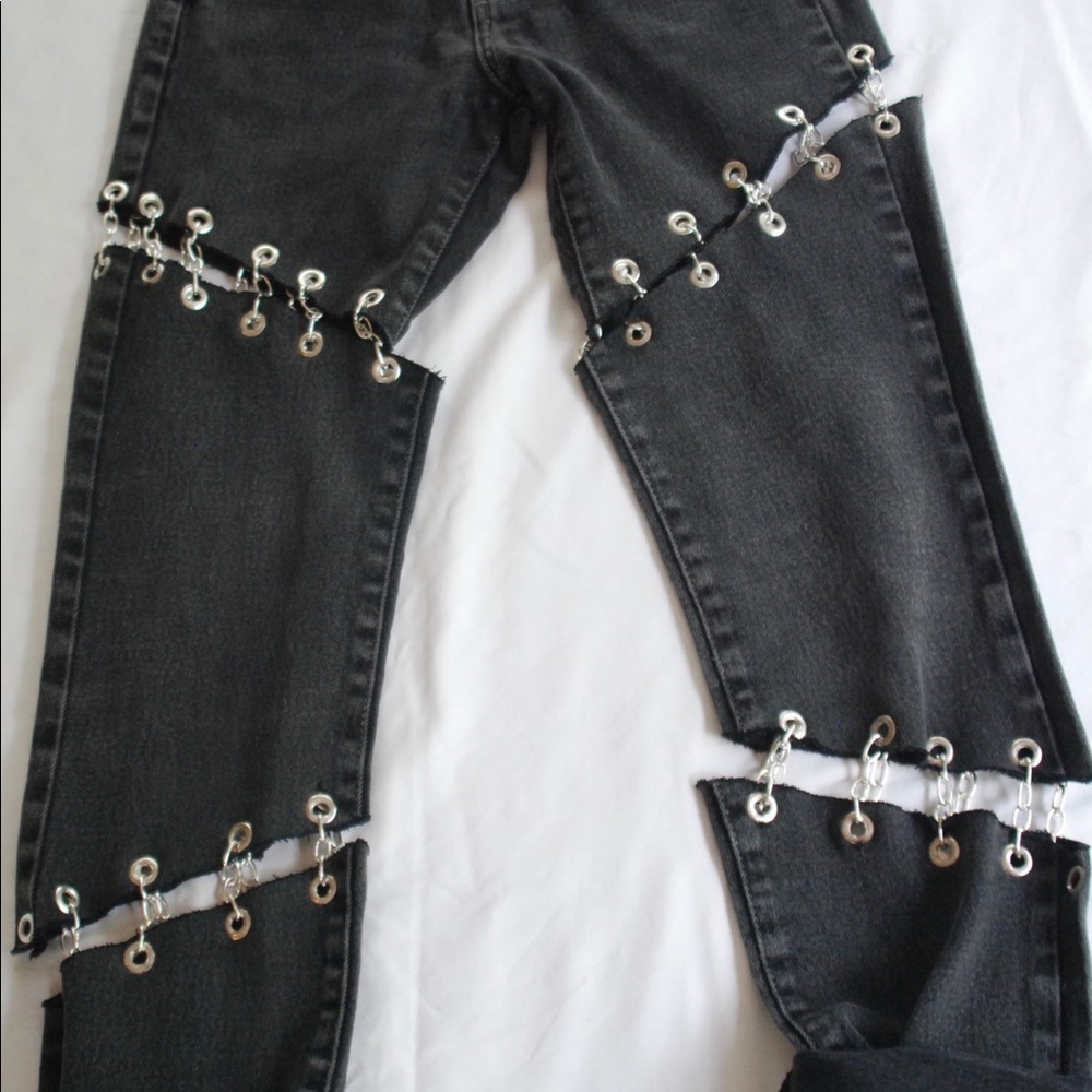 Chain Detail Black Denim Jeans